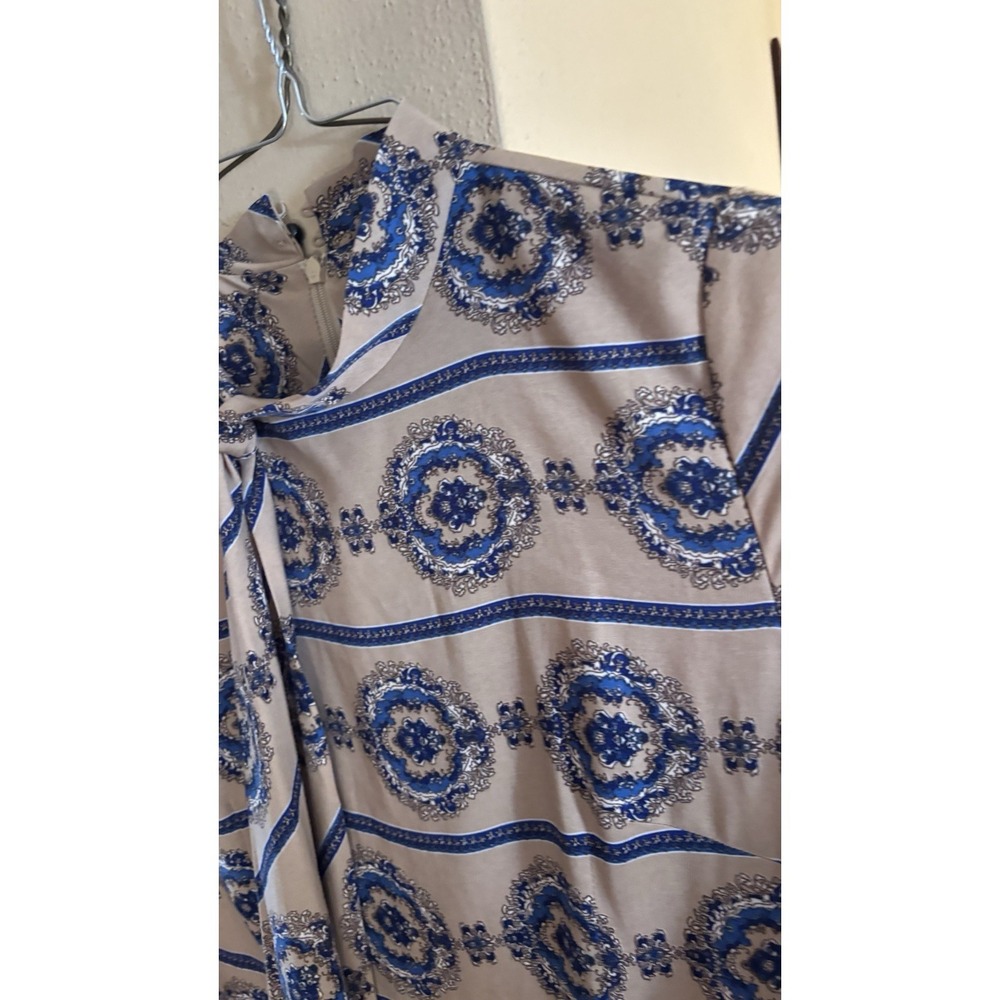 Dainty Jewells Modest Midi Dress Med Beige & Blue Cottage Core Retro Mad Men - Picture 2 of 8